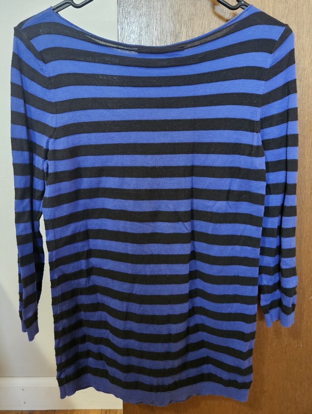 LOFT Black and Blue Striped Long Sleeve Top 100% Cotton Size Small